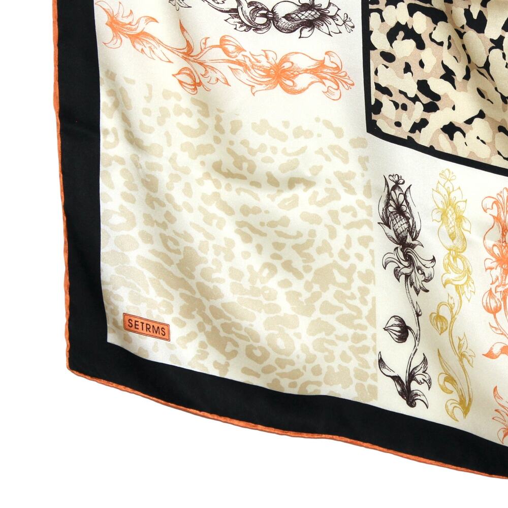 100% Silk Multi Color Patterned Square Large Scarf - Picture 4 of 6